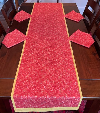 84" Red Swirl Reversible Table Runner and Napkins (Set of 4 or 6)